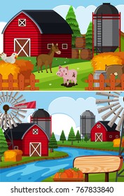 Farm scenes with river and barn