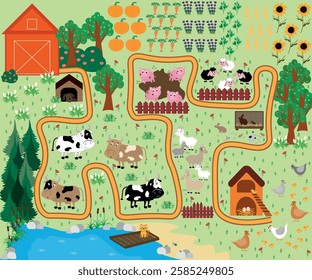 Farm seamless pattern with farm animals. 
