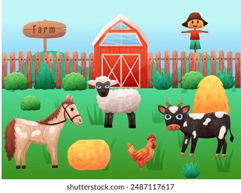 Farm set with animals, barn and scarecrow