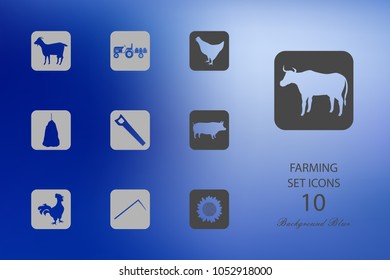 Farm. Set of flat icons on blurred background. Vector illustration