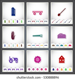 Farm. A set of flat stickers with shadow on white background. Vector illustration