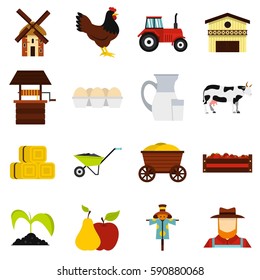 Farm set icons. Flat illustration of farm vector set icons isolated on white background
