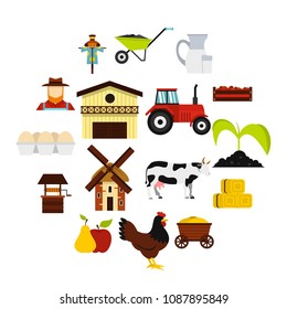 Farm set icons in flat style isolated on white background