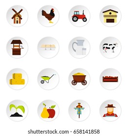 Farm set icons in flat style isolated on white background