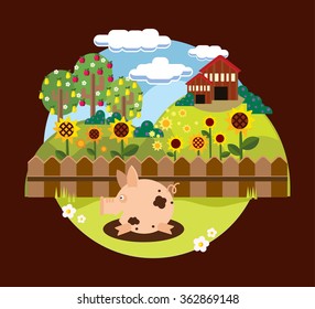 Farm set. Farm landscape. 