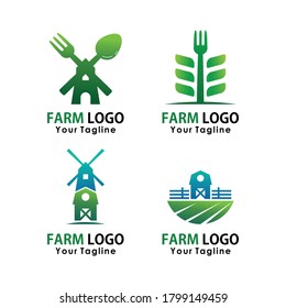 farm set logo design vector template, agriculture logotype