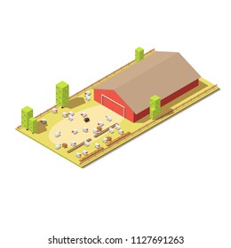 Farm with sheeps. Isometric 3d vector illustration. Isolated on white background.
