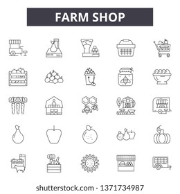 Farm shop line icons, signs set, vector. Farm shop outline concept, illustration: farm,shop,food,organic,market