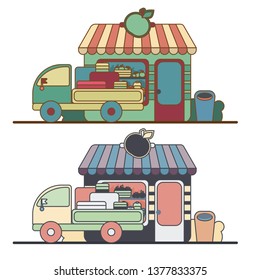 Farm shop. Local stall market. Selling vegetables. Cartoon vector illustration