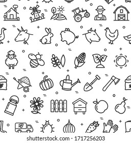 La granja firma un fondo de patrón sin problemas en blanco para Web y App, Diseño gráfico. Ilustración del vector