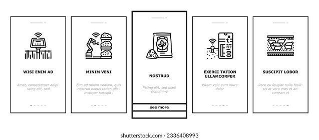 farm smart agriculture farmer onboarding mobile vector. technology digital drone, innovation plant, food sensor, future field, crop industry farm smart agriculture farmer color line illustrations