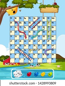 Farm snake ladder game template illustration