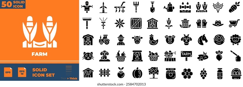 Farm Solid Editable Icons set. Vector illustration in modern thin solid style of farm icons: farm, agriculture, chicken, etc