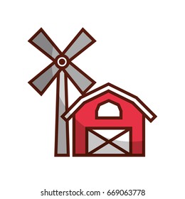 farm stable building with windmill