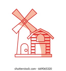 farm stable building with windmill