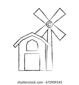 farm stable building with windmill
