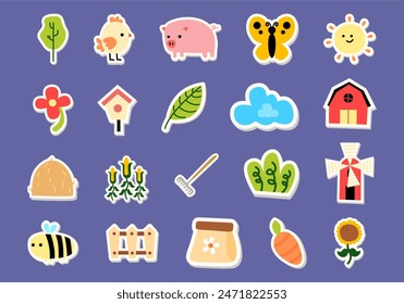 Farm Sticker Illustration Element Set