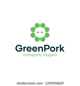 Farm Stock Green Pork Leaf Logo Design
