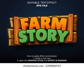 farm story text effect, font editable, typography, 3d text for games. vector template