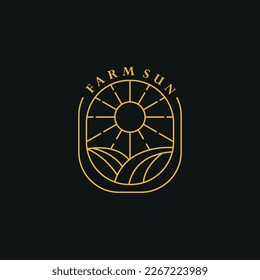 Farm Sun logo line art vintage icon flat design template