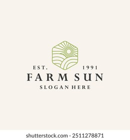 Farm sol logotipo vetor hipster ícone vintage ilustração