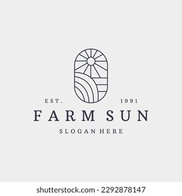 Farm sun logo vector icon illustration hipster vintage retro .