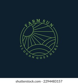 Farm sun logo vector icon illustration hipster vintage retro .