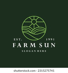Farm sun logo vector icon illustration hipster vintage retro .