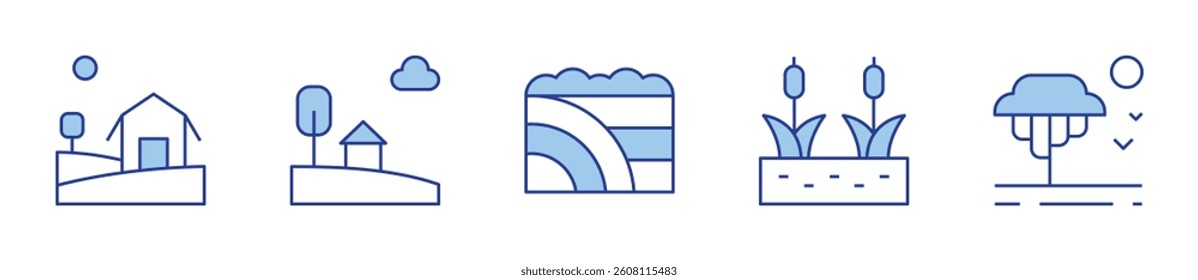 farm, swamp, country, savannah, field. Rural Icon vector illustration. Line Duotone style. Editable stroke.