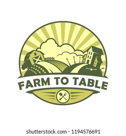 Farm To Table Eco Style Vector Emblem