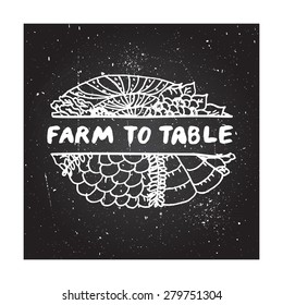 Farm To Table - Zentangle Element On Chalkboard Background.