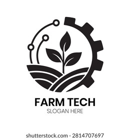Farm Tech logo depicts a gear mechanism integrated with natural plant elements, signifying mechanical efficiency in sustainable farming. This unique design is perfectly suited for agricultural machinery manufacturers, smart irrigation technology companies, or greenhouse systems providers wanting a professional identity that showcases the perfect balance between engineering prowess and natural productivity.