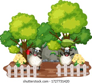 Farm theme background with farm animals  illustration