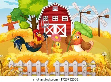 Farm theme background with farm animals  illustration