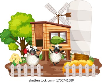 Farm theme background with farm animals  illustration