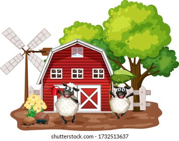 Fondo del tema de la granja con ilustración de animales de granja