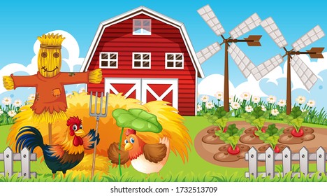 Fondo del tema de la granja con ilustración de animales de granja