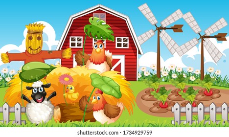 Fondo del tema de la granja con ilustración de animales de granja