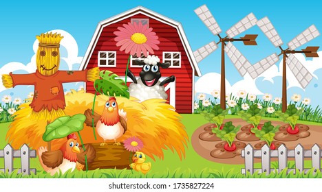 Farm theme background with farm animals  illustration
