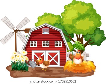 Hintergrund zum Thema Landwirtschaft mit landwirtschaftlichen Tieren und roter Stalldarstellung