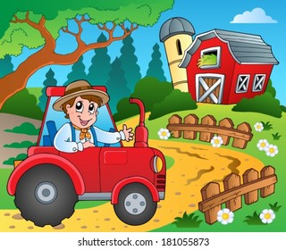 Farm theme with red barn 9 - eps10 vector illustration.