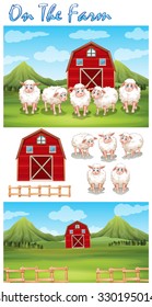 Farm theme with sheeps on the farm illustration