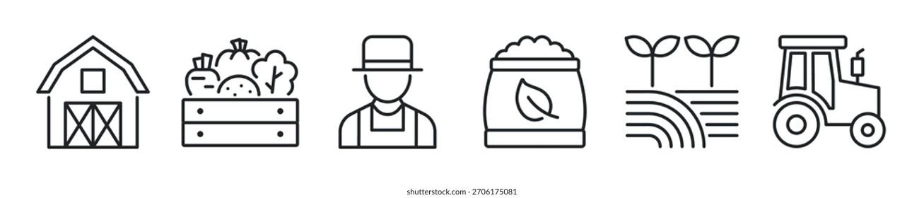 Symbolsatz für dünne Linien in der Farm. Web-Minimalsymbole