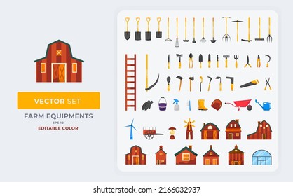 Farm tools equipment vector illustration. Set of Tools Agriculture . Color editable Eps 10.