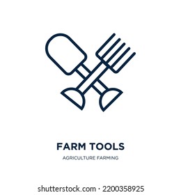 farm tools icon from agriculture farming and gardening collection. Thin linear farm tools, agriculture, farm outline icon isolated on white background. Line vector farm tools sign, symbol for web and