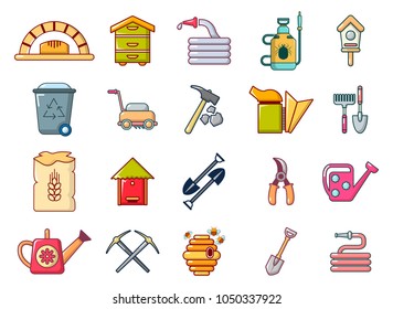 Farm tools icon set. Cartoon set of farm tools vector icons for web design isolated on white background
