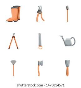 Farm tools icon set. Cartoon set of 9 farm tools vector icons for web design isolated on white background
