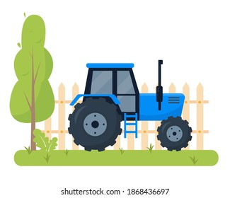 Farm tractor. Agricultural machinery for farmers work. Vector illustration.
