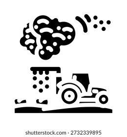 Farm tractor applying granular fertilizer to a cultivated field, supporting sustainable agriculture, crop growth, and efficient food production processes with advanced machinery