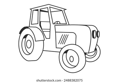Farm tractor artwork. Outline illustration of a tractor. Farming,  transportation, vehicle. 